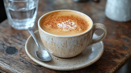 Cups of Hot and Cold Cappuccino on an Old Wooden Table in the Morning.