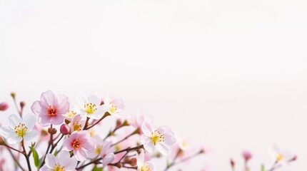 Fototapeta premium Spring flowers on pastel background with copy space