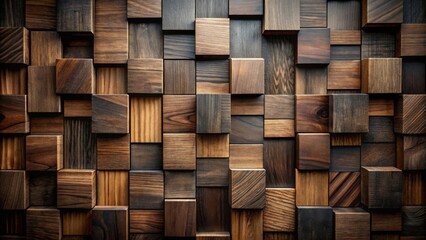 Intricate Wooden Cube Mosaic A Textured Background of Rich Brown Tones and Varied Wood Grains