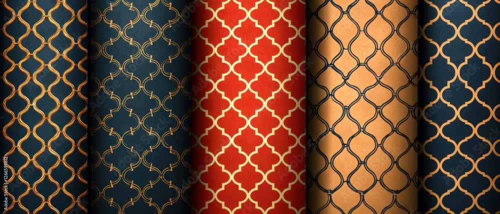 Poster a set of four different colored quilted patterns. generative ai