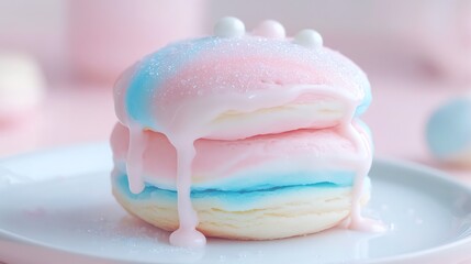 Colorful Pink and Blue Pancake Stack with Dripping Icing Dessert