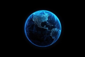 The earth is shown with illuminated continents over black