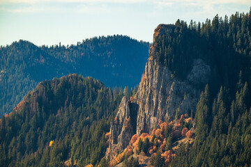 The red rock peak in the autumn mointains