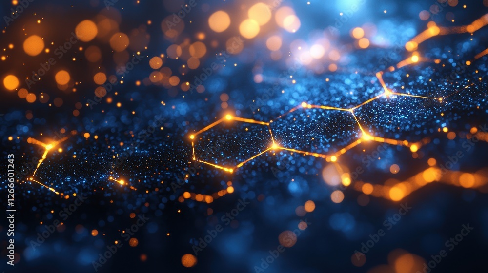 Poster abstract visualization of glowing hexagonal patterns in a digital space.