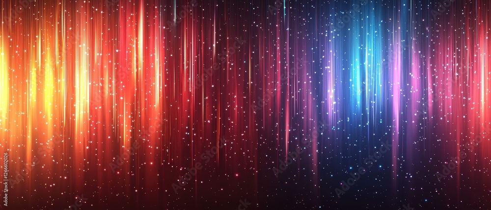 Poster bright colorful lines glow with energy in an abstract wave design. generative ai