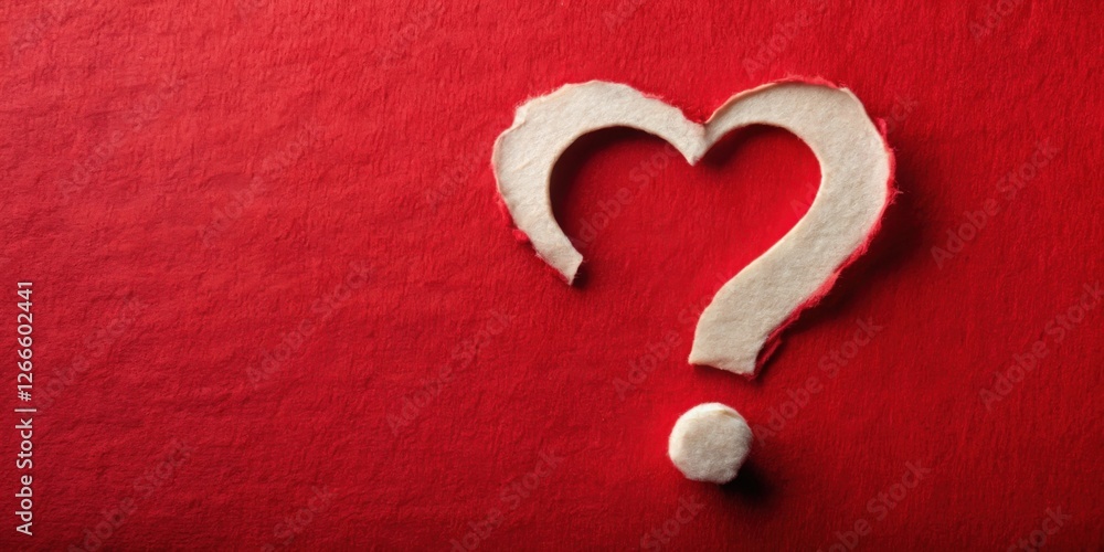 Aufkleber a heart-shaped question mark cut from cream-colored paper on a red background