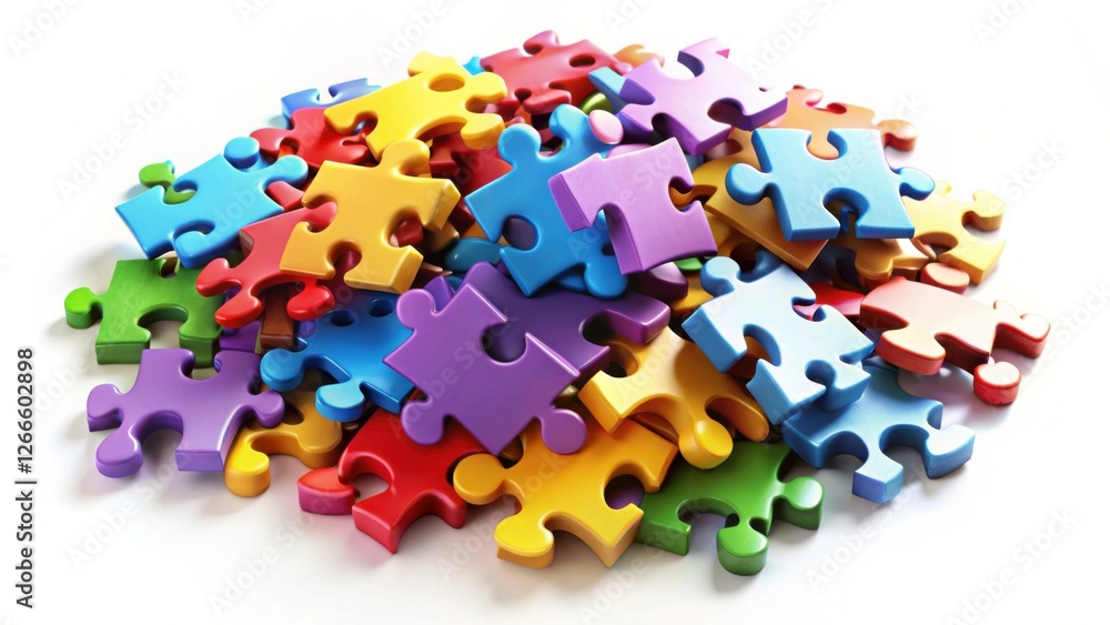 Aufkleber A vibrant pile of colorful interlocking puzzle pieces, representing the complex nature of problem-solving and collaborative efforts
