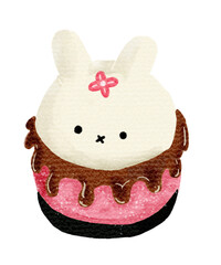 Charming dessert illustration of a red velvet cheesecake with a fluffy bunny-shaped cream topping. Ideal for food-related digital art, bakery promotions, and culinary-themed content