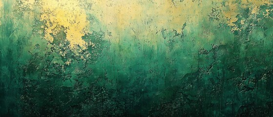 Obraz premium A green background with a lot of texture and a few spots of gold. Generative AI
