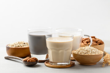 Alternative milk made from plant on white background, non dairy, Vegan food