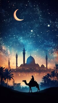 Mecca, night sky, place for text, Ramadan, background
