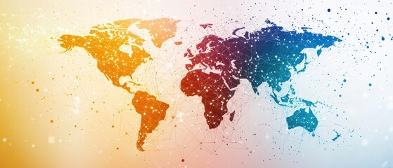 Obraz premium A vibrant abstract watercolor world map illustration with colorful continents. Generative AI