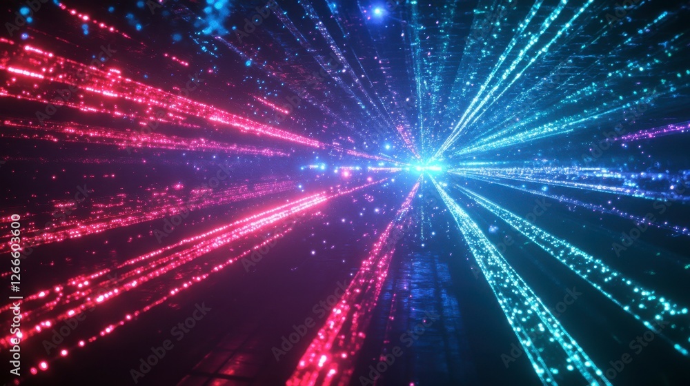 Poster bright neon lights creating dynamic patterns in dark space