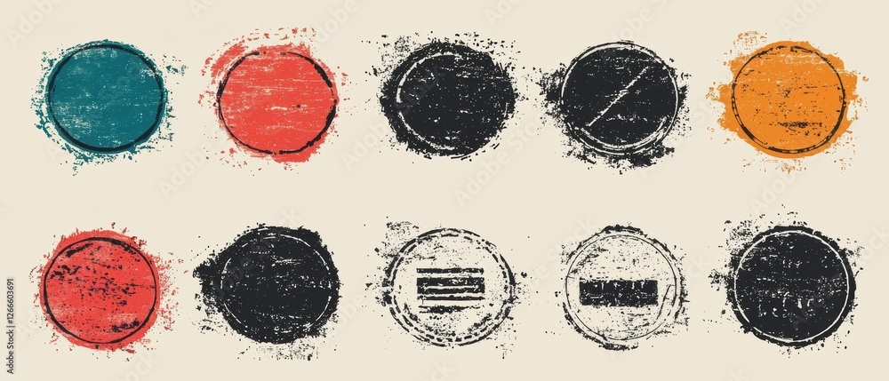 Poster a set of circles with different colors and sizes, some of which are black. generative ai