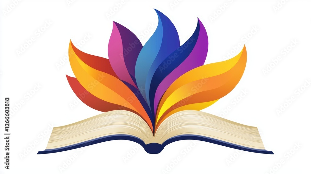 Poster a colorful design featuring a book with vibrant, abstract shapes emerging from it.