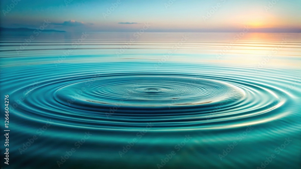 Poster serene aqua ripples at sunset a tranquil water surface displaying concentric circles created by a si