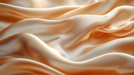 Fototapeta premium Draped peach silk fabric texture; soft waves; elegant background; textile design