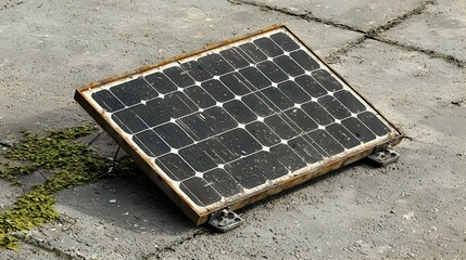 Damaged Solar Panel on Pavement