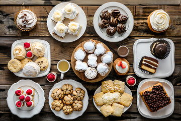 Fototapeta premium Assortment of Delicious Pastries on a Wooden Table