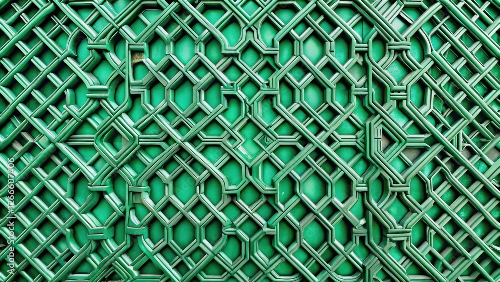 Aufkleber Intricate Emerald Green Architectural Latticework Design Featuring Geometric Patterns and Interwoven Lines