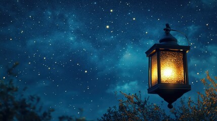 lamp, stars, room, place for text, ramadan, background, mountains
