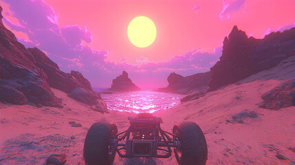 Desert dune buggy sunset landscape