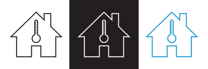 Home thermostat  icon, simple house temperature flat design pictogram vector. App ,logo ,  web webpage button interface elements. isolated on white and black background. Vector illustration. EPS 10