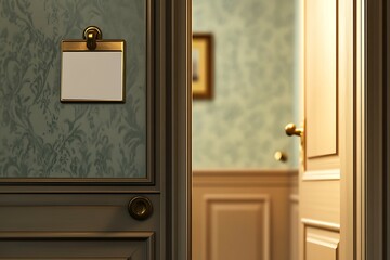 Doorknob with a paper bag in the entrance to the hotel