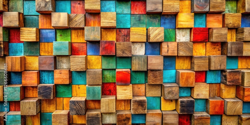 Aufkleber A vibrant array of colorful wooden blocks forming a captivating textural backdrop