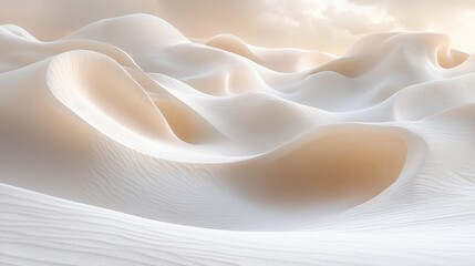 Smooth, flowing white sand dunes under a soft sky.