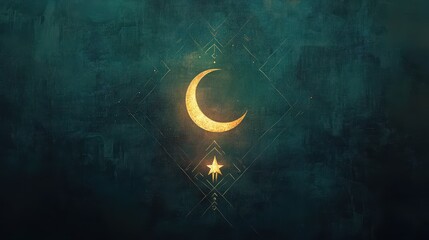 crescent moon, lantern, green background, room, place for text, ramadan, background,