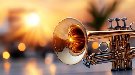 Golden trumpet at sunset outdoor concert