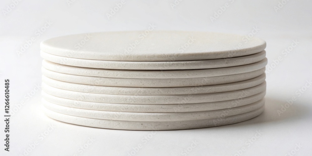 Poster A Stack of Off-White Circular Discs Arranged Neatly on a Plain Surface