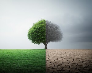 Dichotomy of a tree showing life and death concept