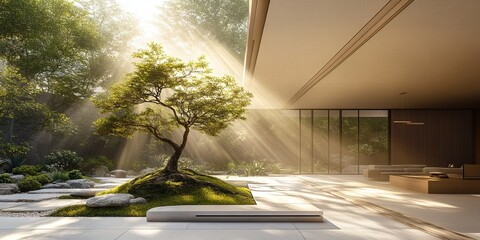 Obraz premium Modern Architecture with a Tranquil Garden