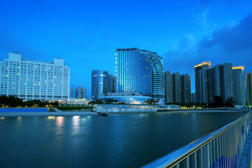 Fototapeta premium City night view by the sea, Beihai, China.