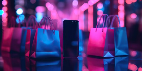 Mobile Shopping with Neon Lights