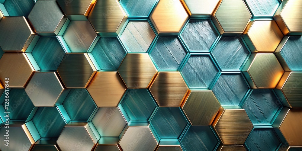 Leinwandbilder abstract metallic hexagon pattern background design interlocking teal and gold geometric shapes