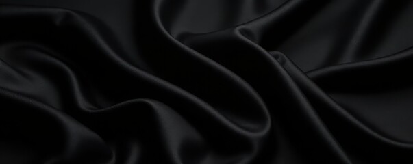 Fototapeta premium Luxurious black silk, soft sheen, ample blank area , design, elegant backdrop, atmosphere
