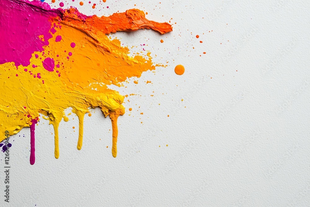 Poster colorful paint splashes create an abstract art background for creativity and expression.