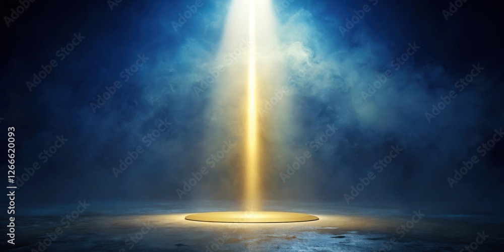 Poster A Golden Platform Illuminated by a Celestial Beam in a Smoky, Dark Environment