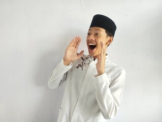 Muslim man telling something with excited expression