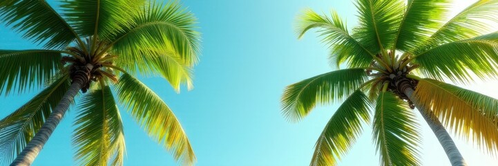 Fototapeta premium Vibrant green palms sway gently in a tropical breeze , tropical paradise, coast
