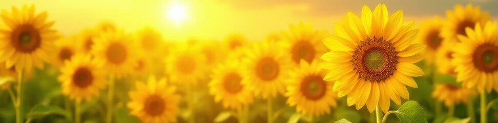 Obraz premium Vibrant sunflowers burst against sunny yellow , detail, closeup