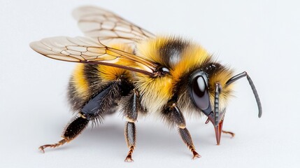 Close-up of bumblebee, white background, insect study