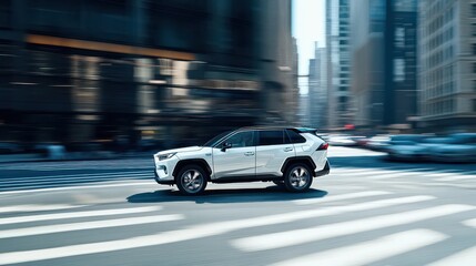 Modern SUV in Motion through City Streets
