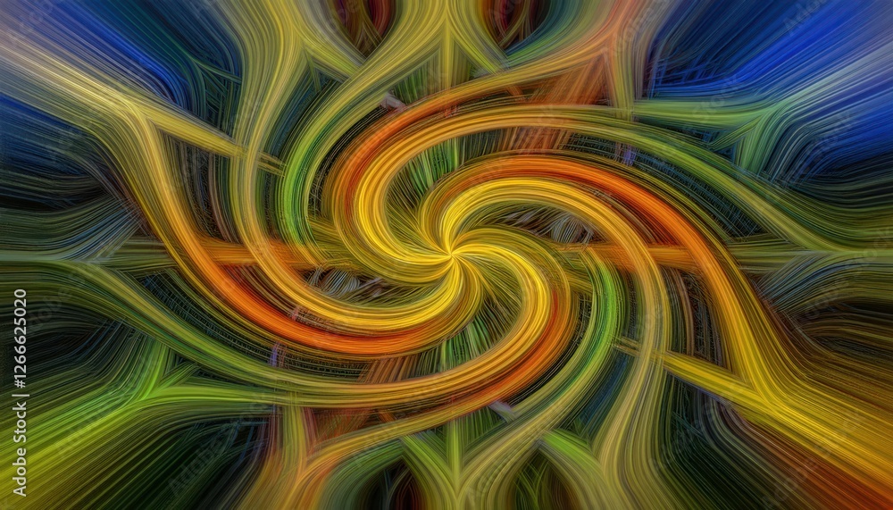 Poster abstract swirling lines in vibrant color palette creating dynamic motion, perfect for modern digital design, flow
