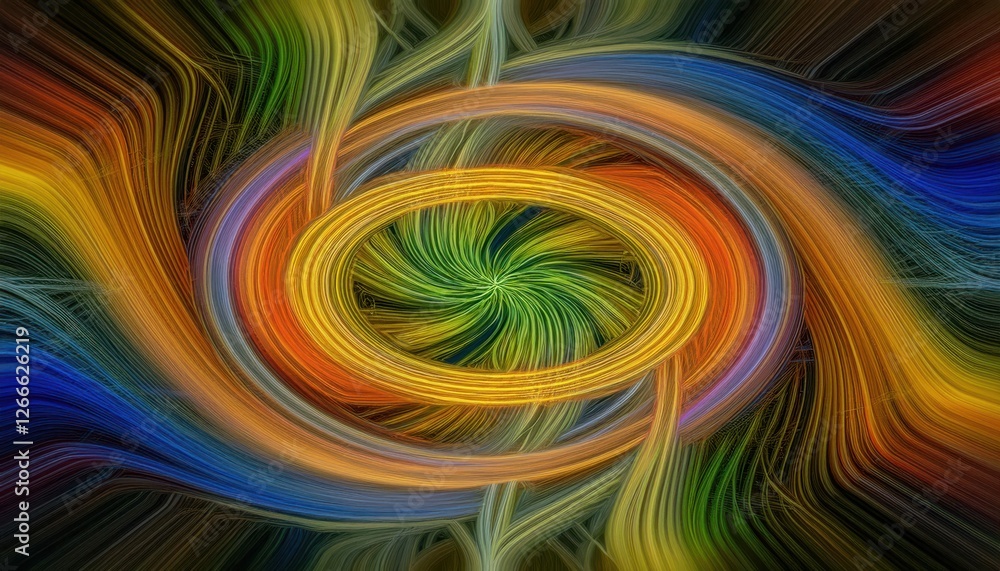 Poster abstract swirling lines in vibrant color palette creating dynamic motion, perfect for modern digital design, flow