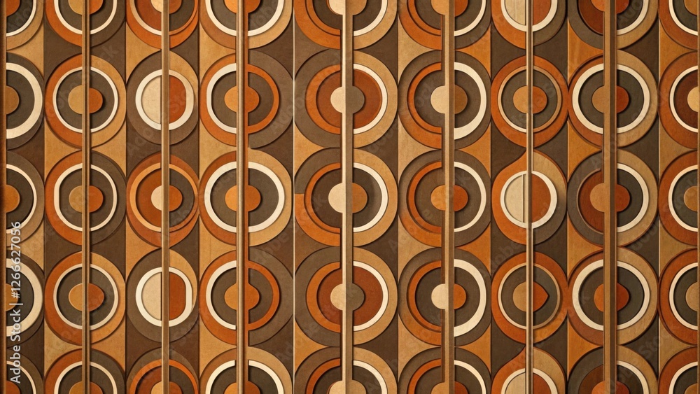 Poster abstract mid-century modern geometric design featuring interlocking circles and vertical lines in ea