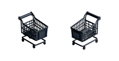 A simple shopping cart icon, isometric view, on a transparent background.